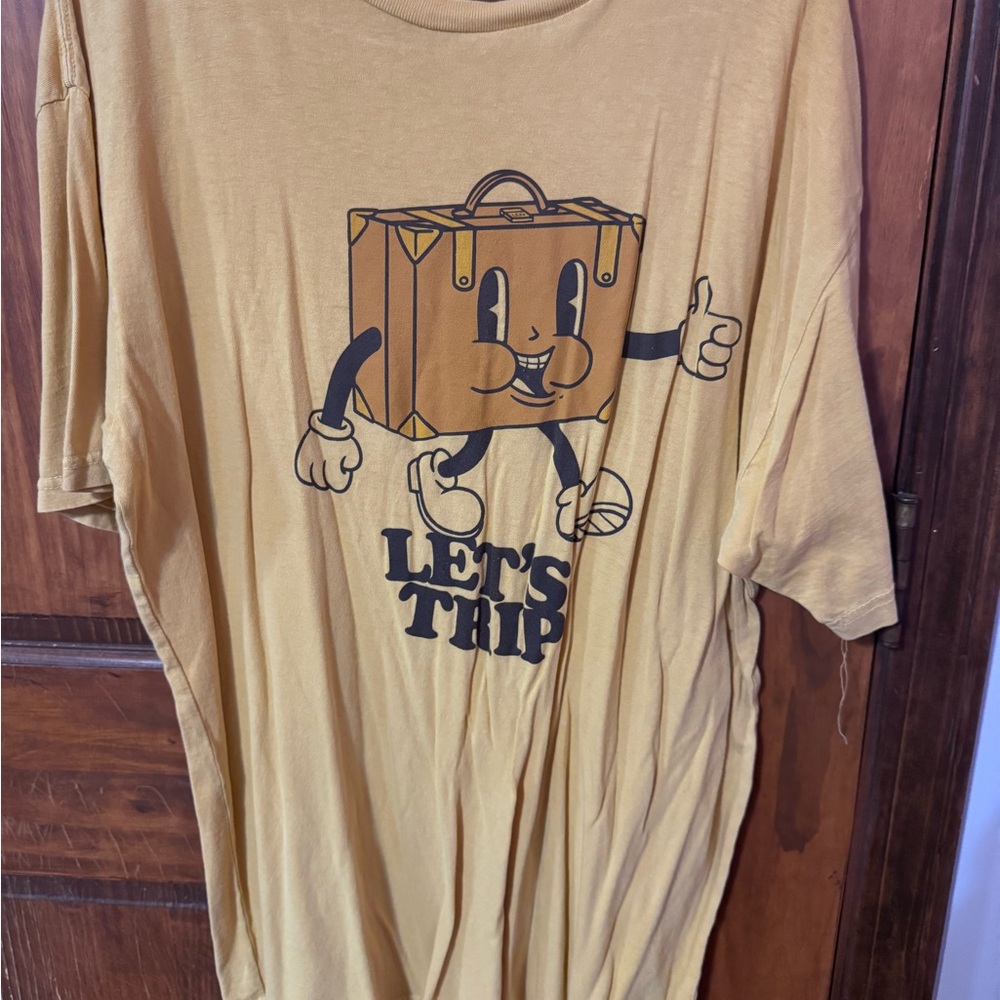 Tan Graphic T-Shirt with Cartoon Print